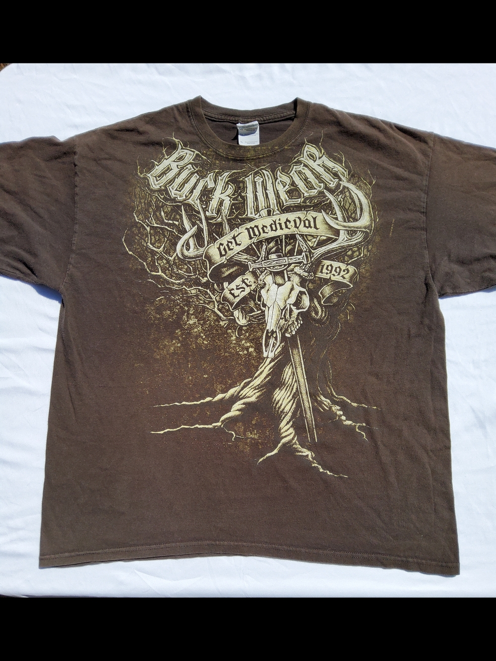 Y2K Affliction Style 100% Cotton Buck Wear Get Medievel Sword Skull Graphic Tee